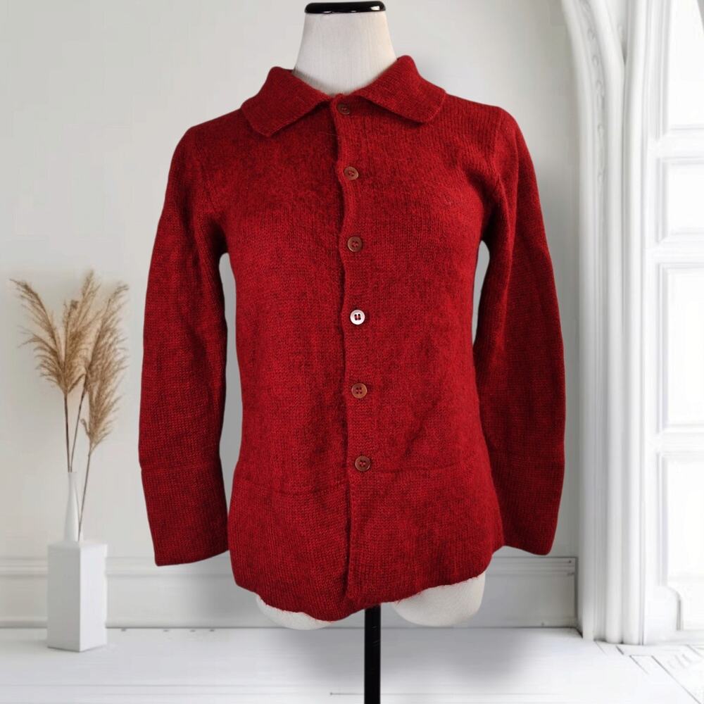 Inis Meáin Ireland Baby Alpaca Silk Red Collared Cardigan Sweater M